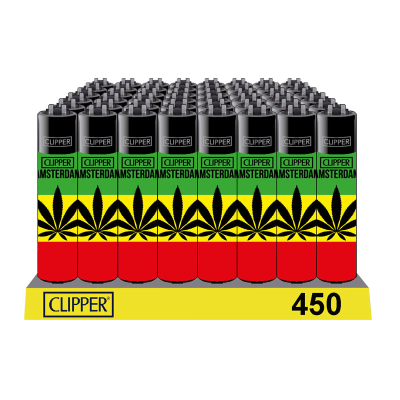 Clipper Lighters - 48pcs display - Amsterdam Rasta Leaf