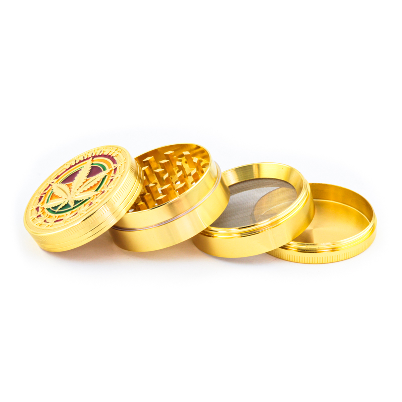 Multi-I Gold 52mm 4-Part Metal Grinder Rasta Leaf