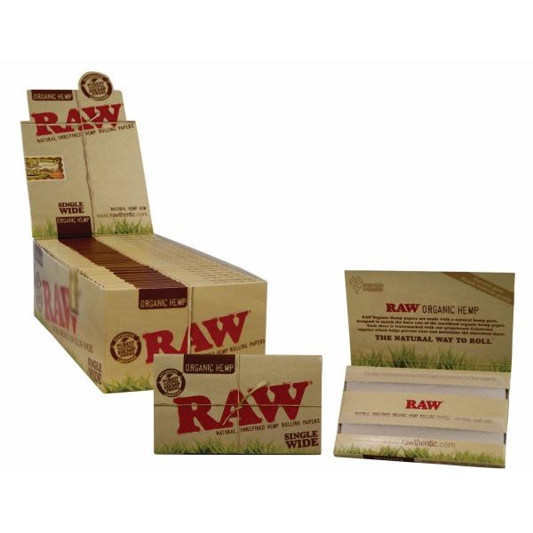 Raw Organic Single Wide Hemp Rolling Papers Double Packet - Display of 25