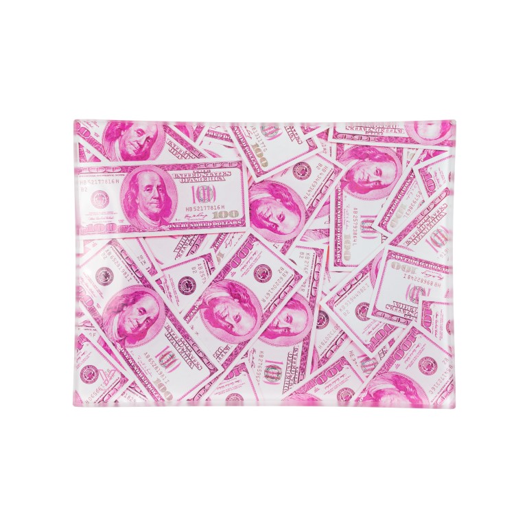 85% DISCOUNT - V-SYNDICATE GLASS ROLLING TRAY LARGE "DOLLARS"
