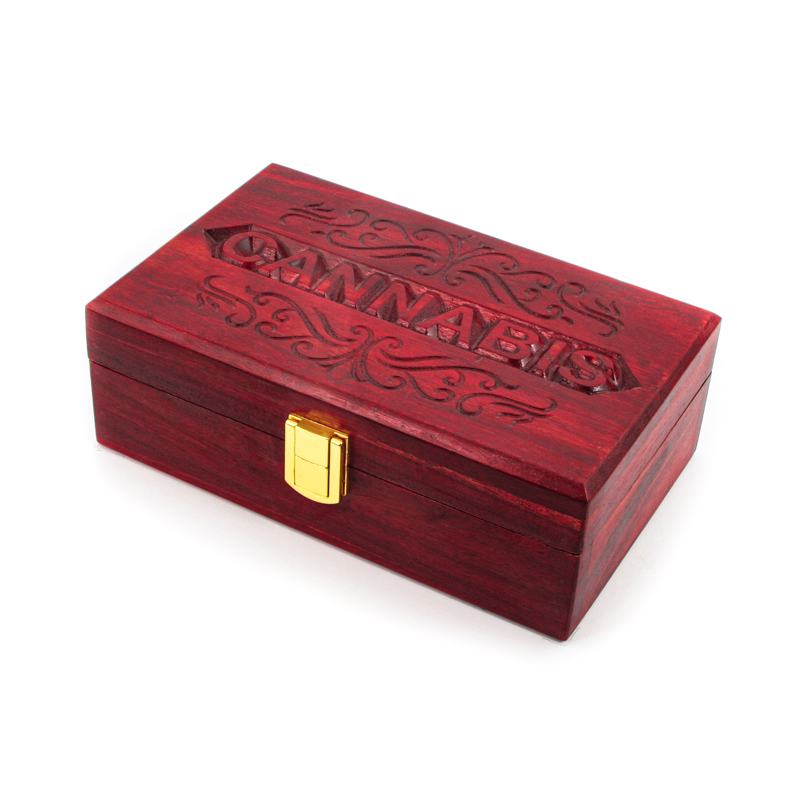 Multi-I Wooden Rolling Box "CANNABIS" RED 20x13x6cm