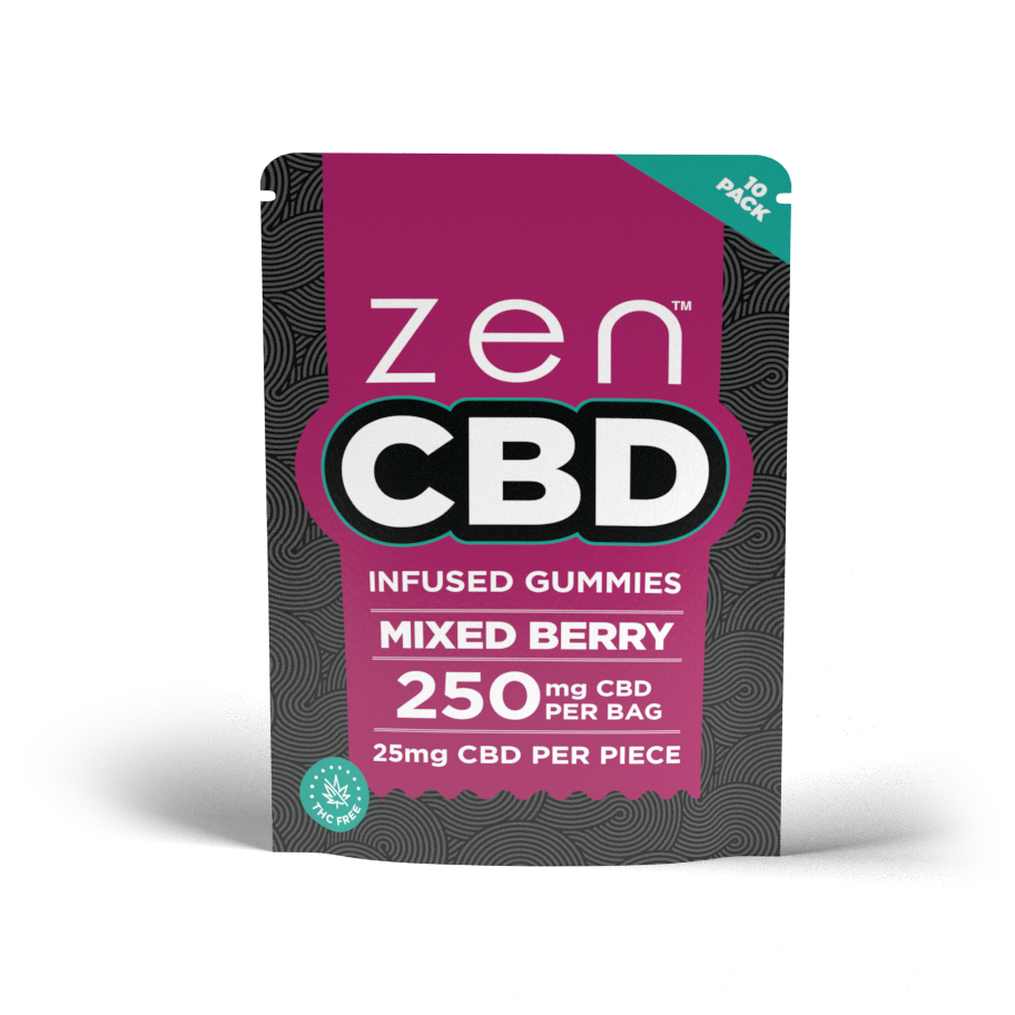 ZEN CBD Infused Gummies 250mg/bag - Mixed Berry x 10 bags